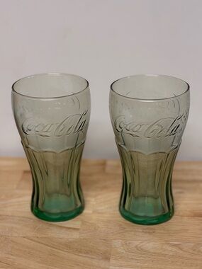 Coca Cola Green Contour Glass Tumblers - Pair